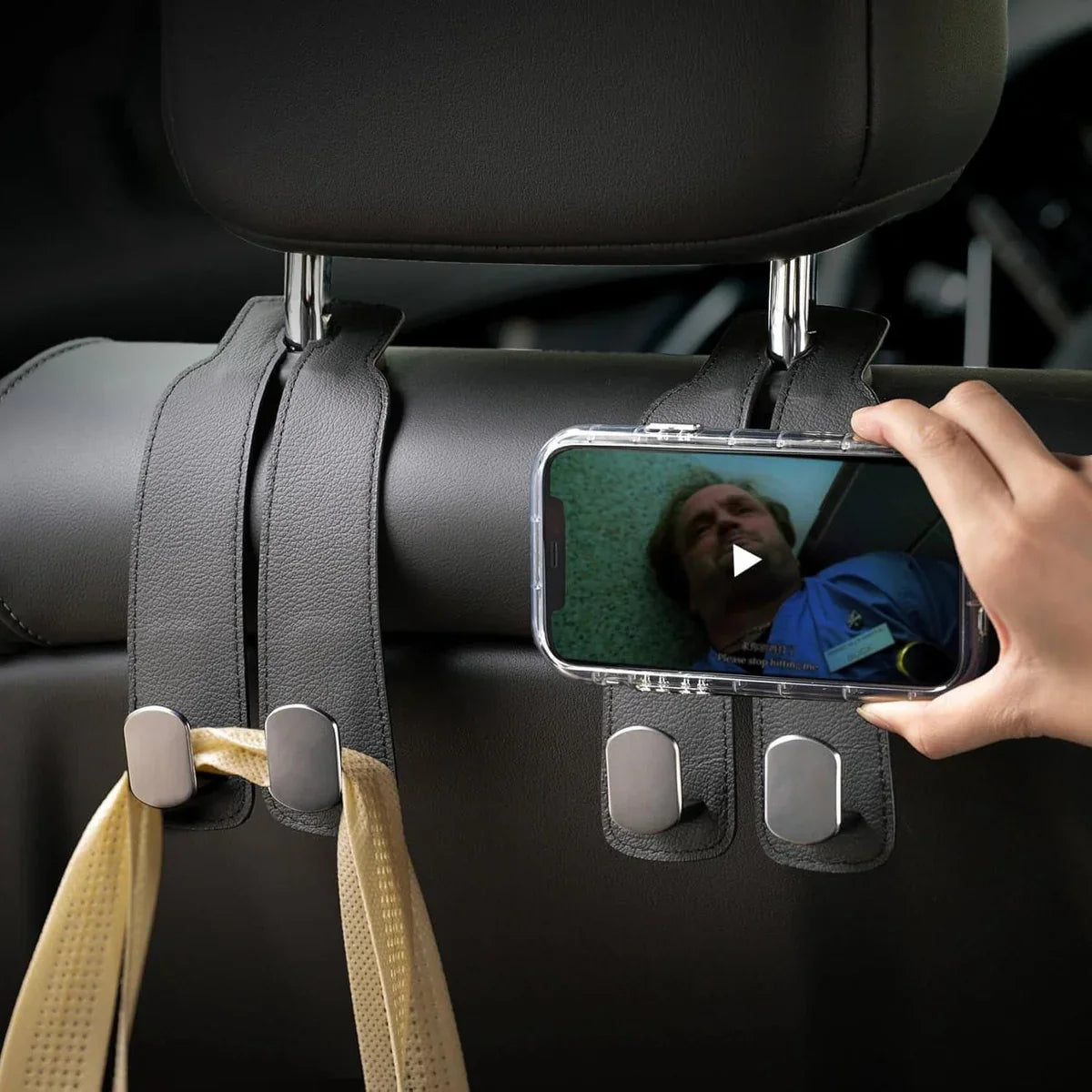 Premium Leather Headrest Hook Organizer – Secure Holder for Bags & Essentials
